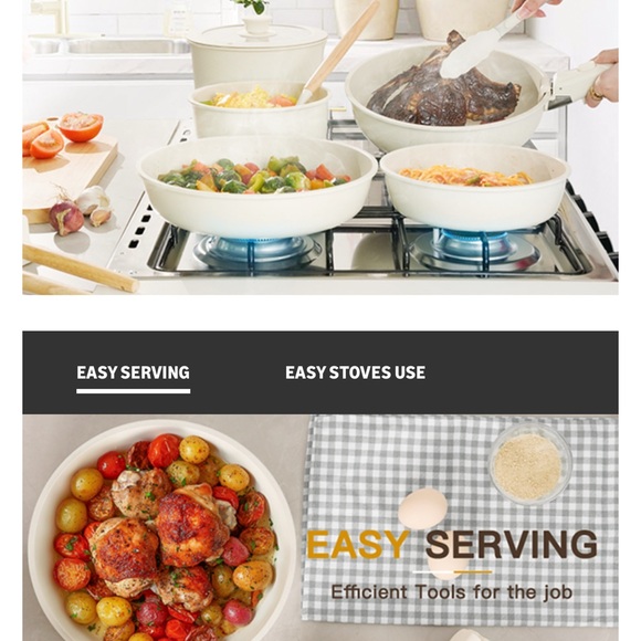 Astercook Ceramic Non-stick Cookware 21 Pcs Pots and Pans Set, Detachable Handle - Picture 2 of 7